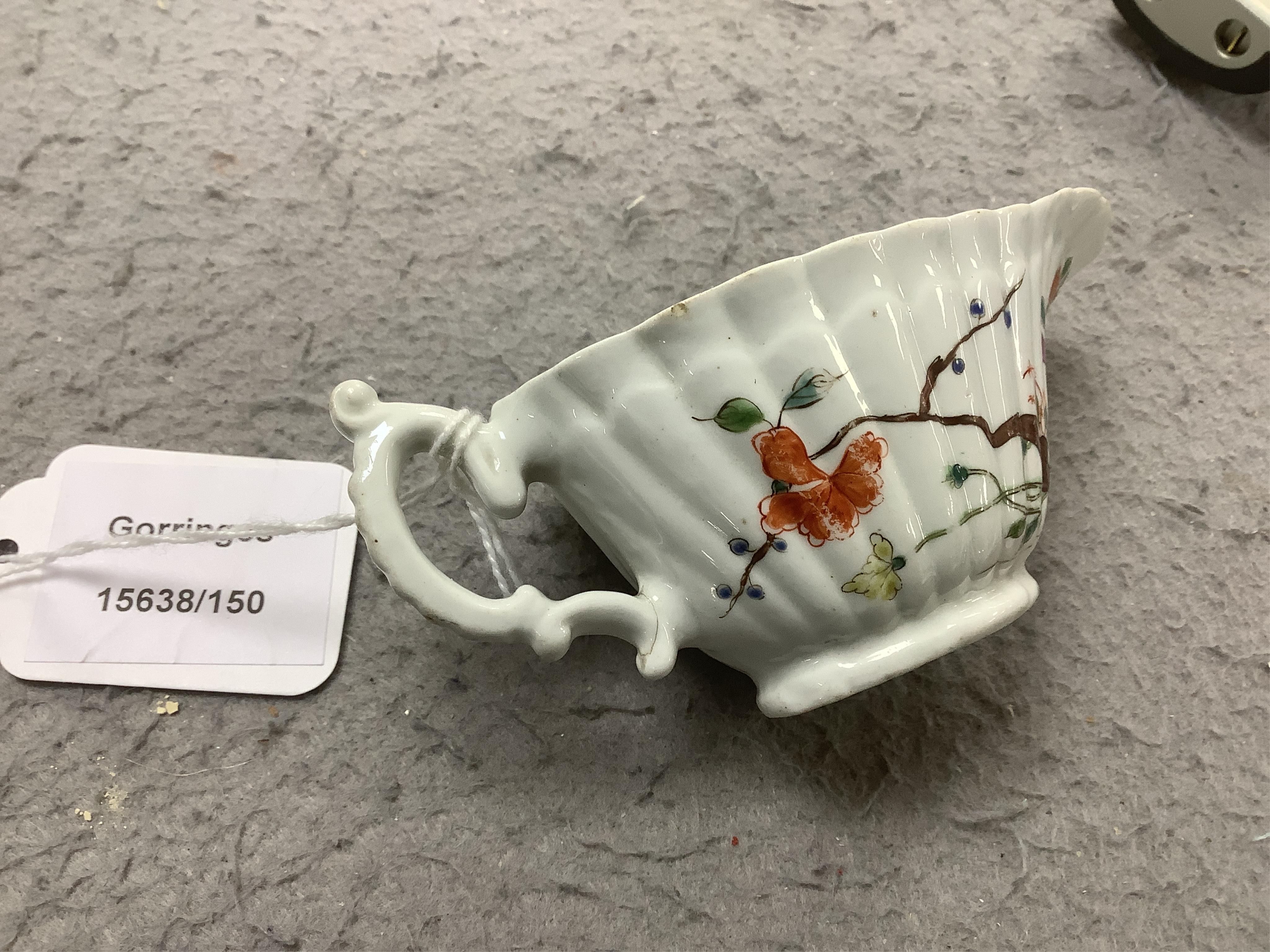 A Bow porcelain butter boat, c.1760, 13cm. Condition - fair to good